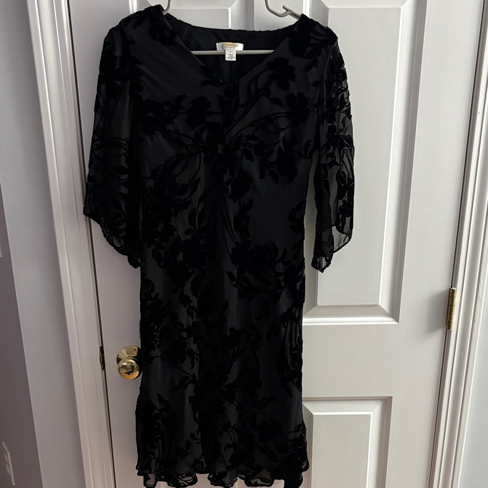 Talbots Elegant Black Floral Dress